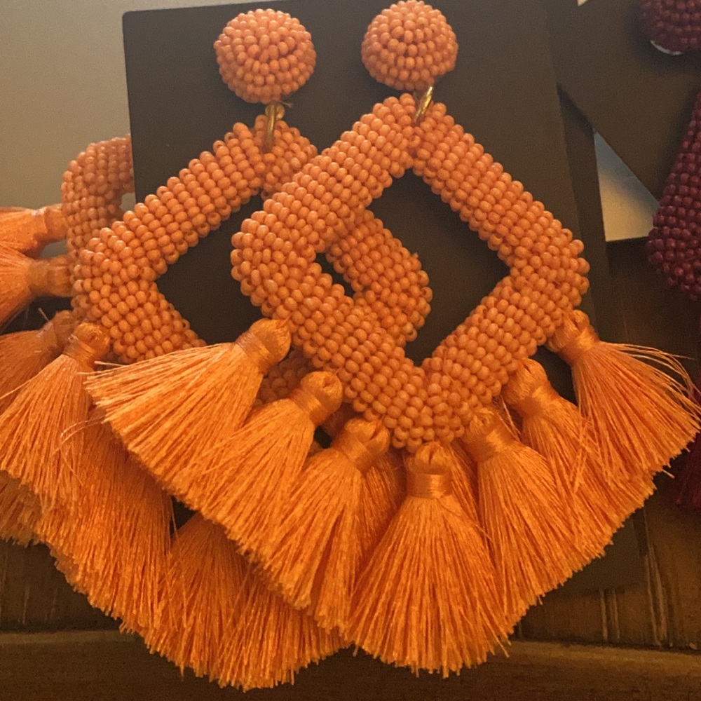 Fringe Drop Earrings - Peach
